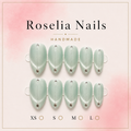 Aquamarine press-on nails, mint cat-eye with silver line and crystal, long almond