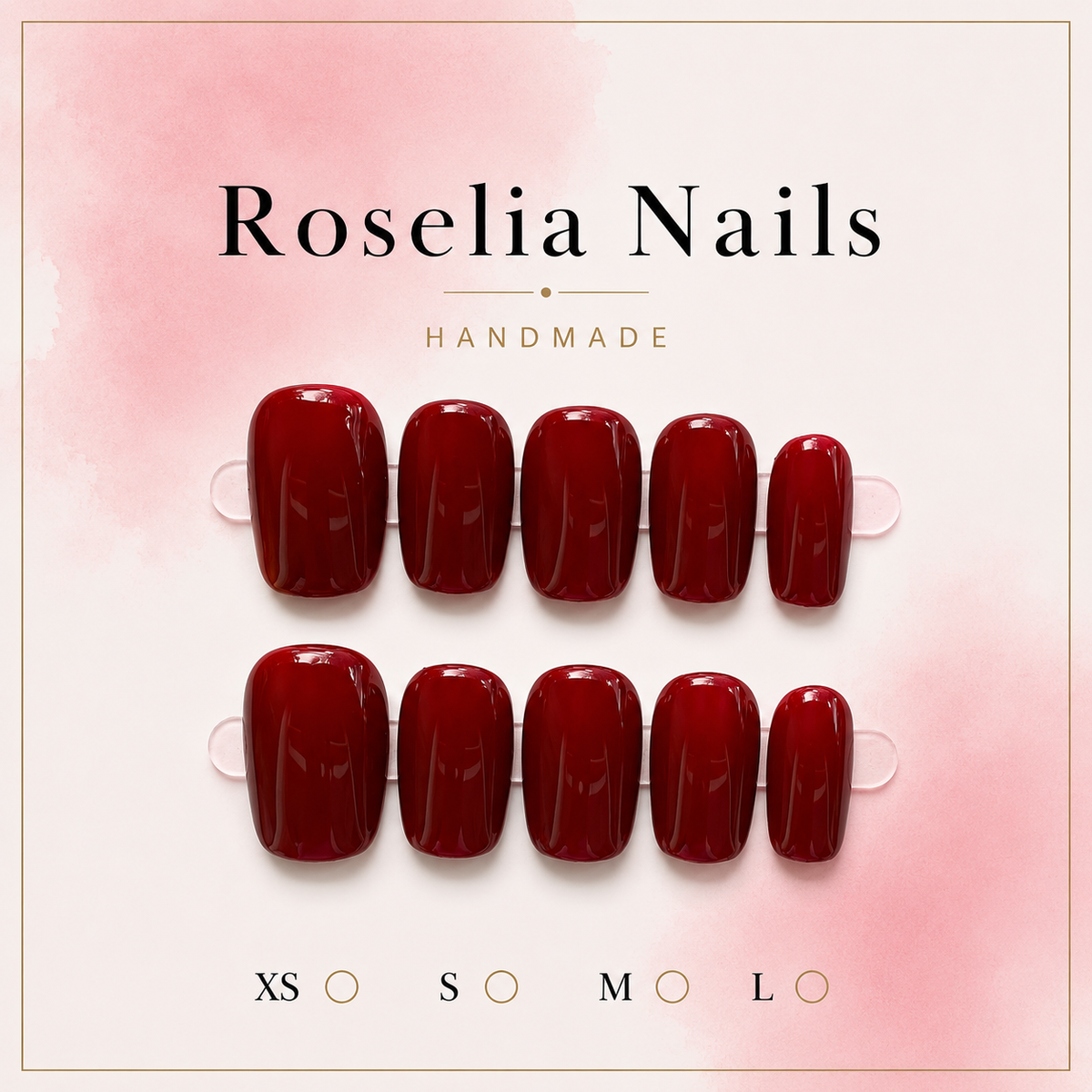 Bordeaux press-on nails, deep wine red, short square