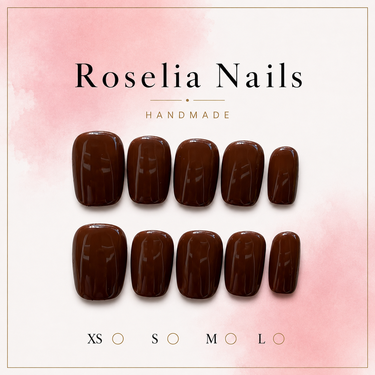 Cocoa press-on nails, rich chocolate brown, short square