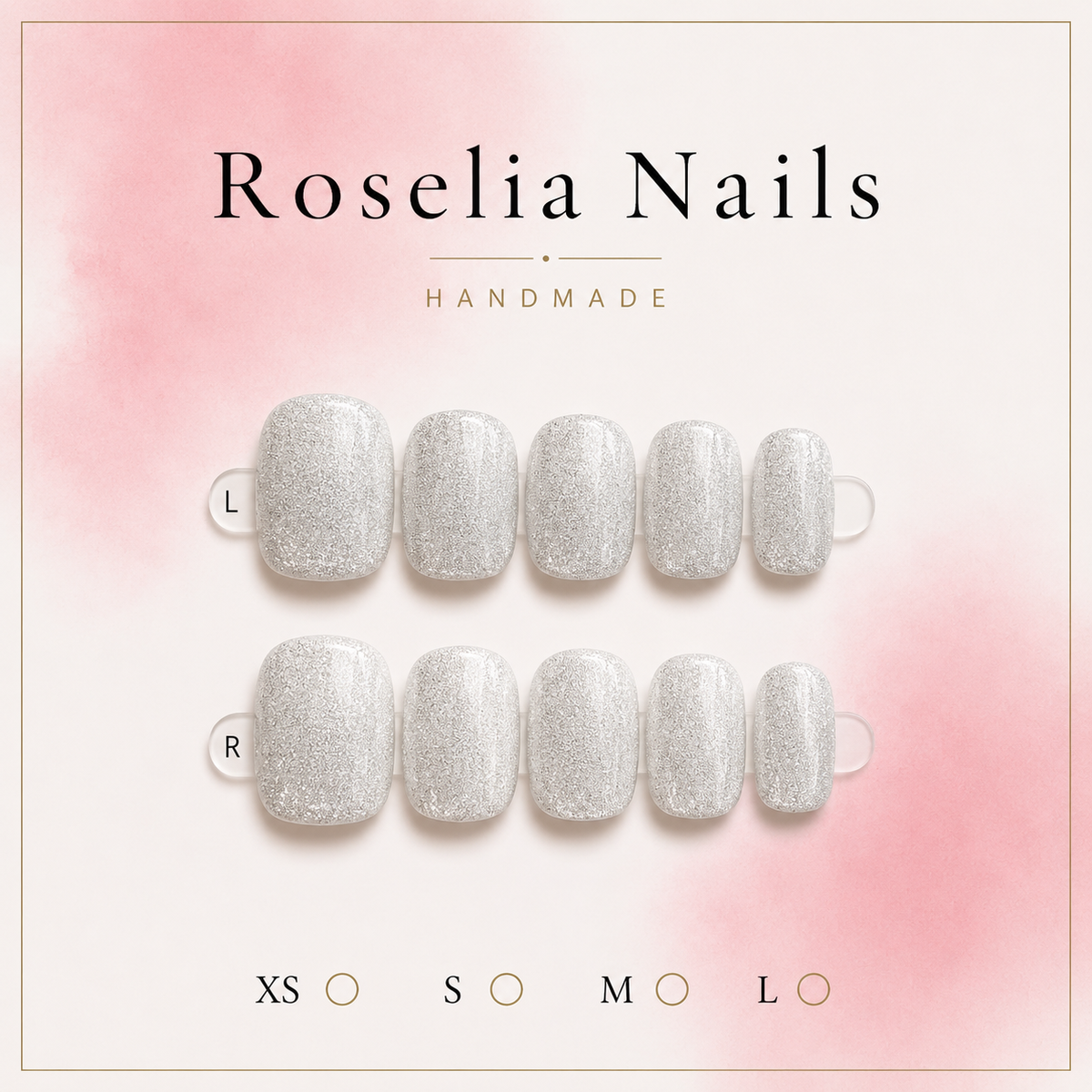 Frost press-on nails, dense silver glitter, short square